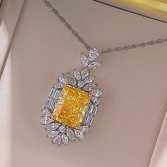 Canary Yellow 14K Diamond Citrine Pendant Charm Necklace Exquisite Luxury - Picture 6 of 13